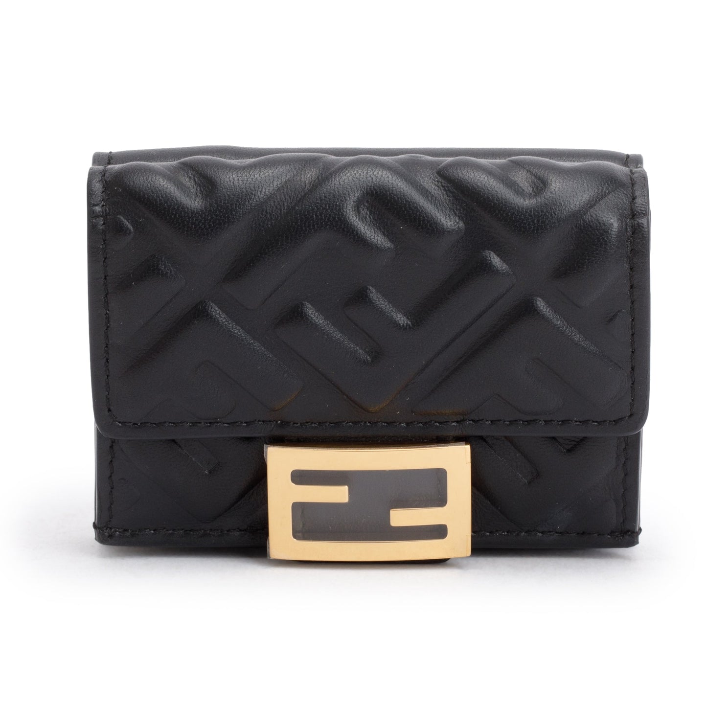 Fendi Black FF Embossed Leather Micro Trifold Wallet