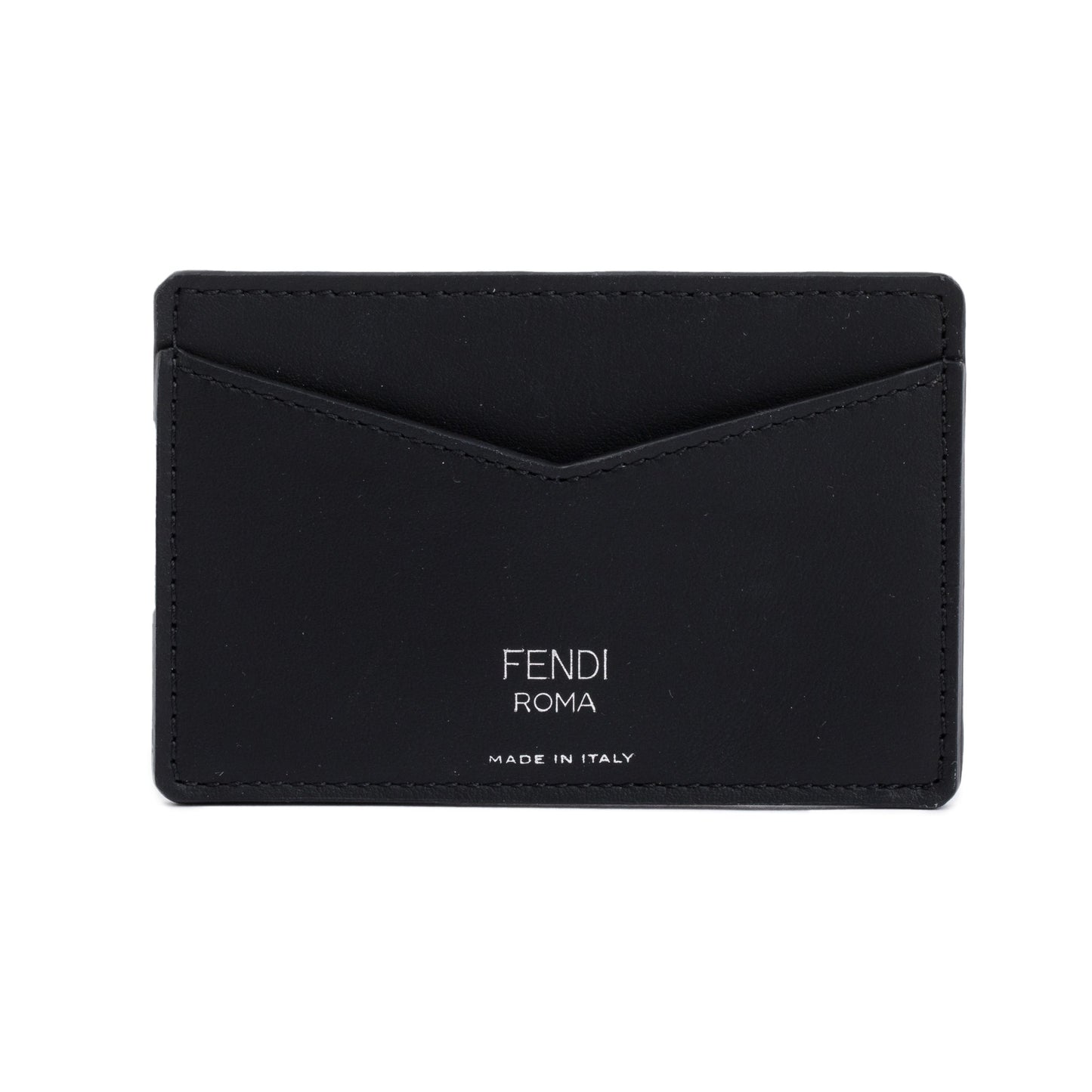 Fendi Black Leather FF Zucca Canvas Card Case