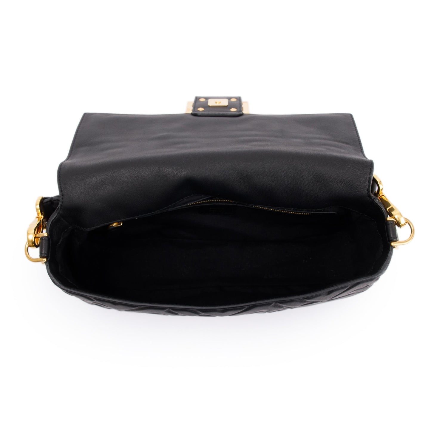 Fendi Black Nappa FF Leather Embossed Baguette NM Shoulder Bag