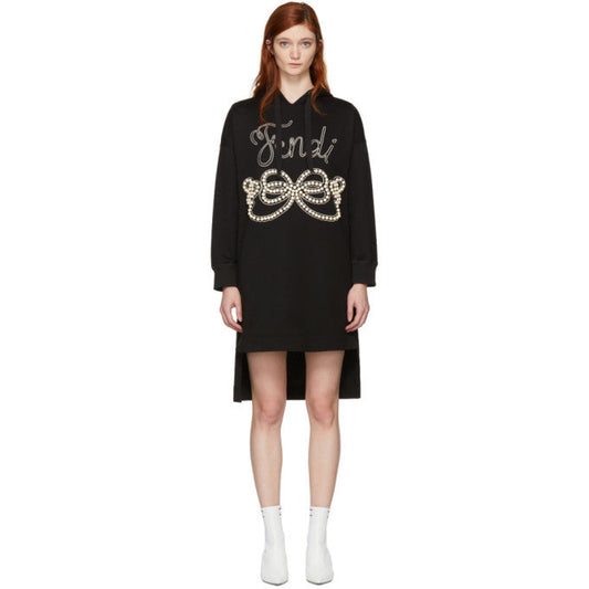 FENDI PEARLS BOW HOODED DRESS