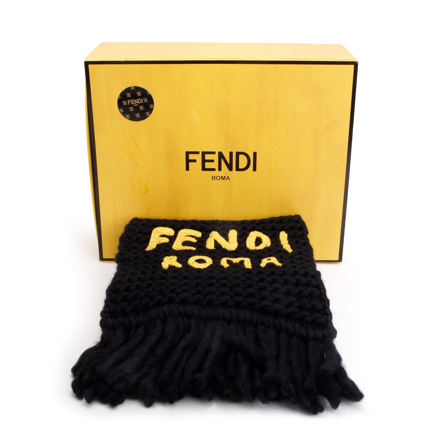 Fendi Black Wool Fendi Roma Logo Scarf