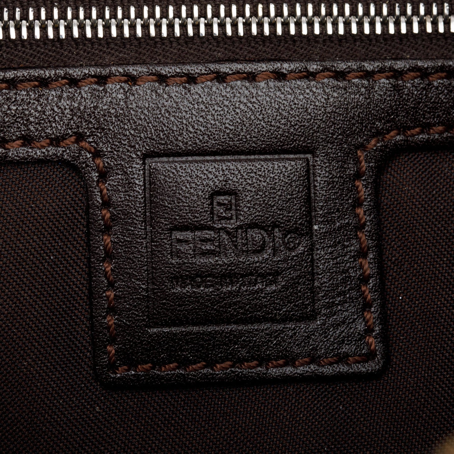 Fendi Brown FF Zucca Canvas Brown Leather Trim Baguette Shoulder Bag