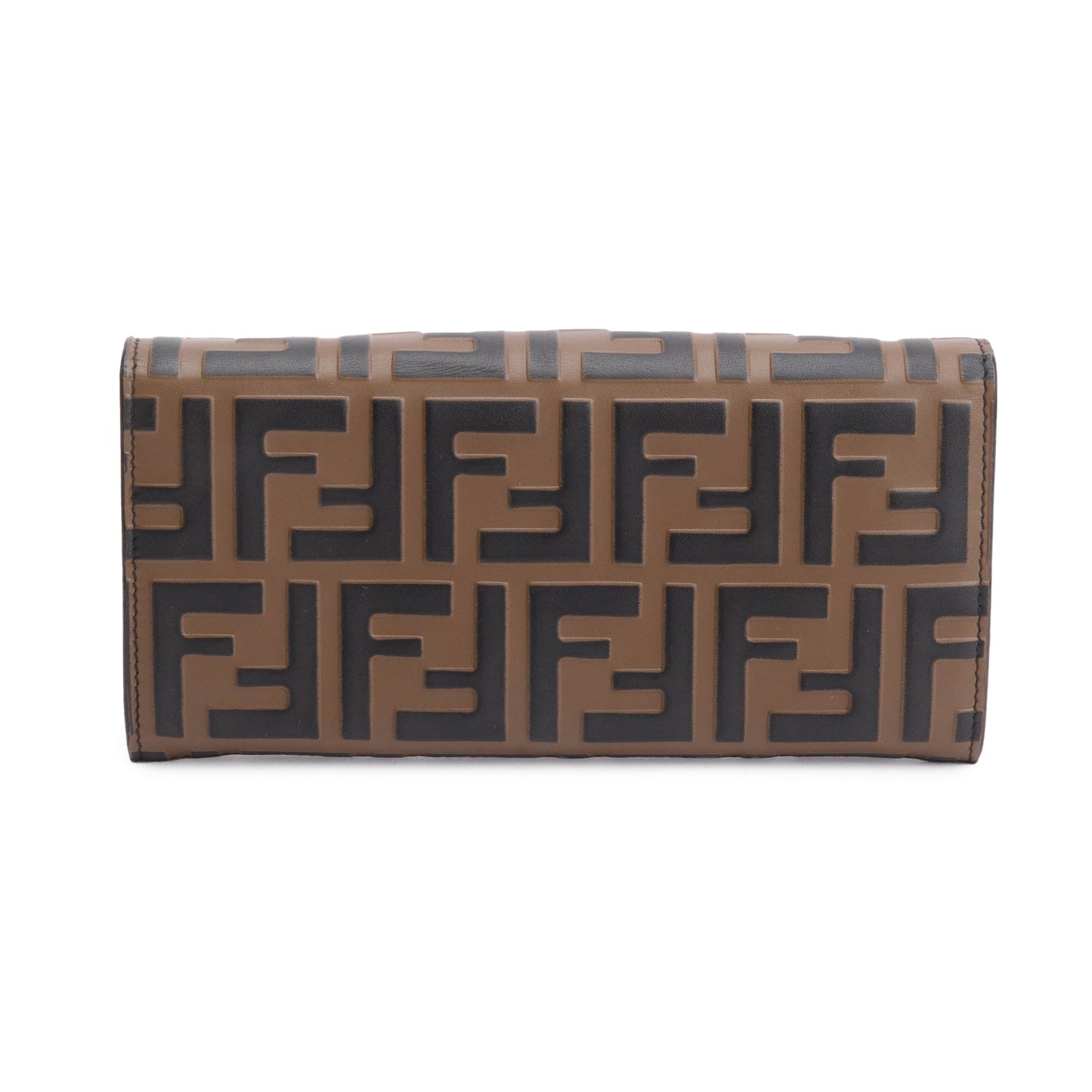 Fendi Brown FF Zucca Embossed Leather Continental Wallet on Chain
