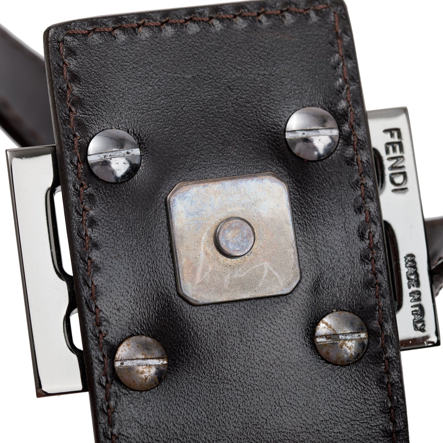 Fendi Brown Leather-Trimmed Zucchino Shoulder Bag