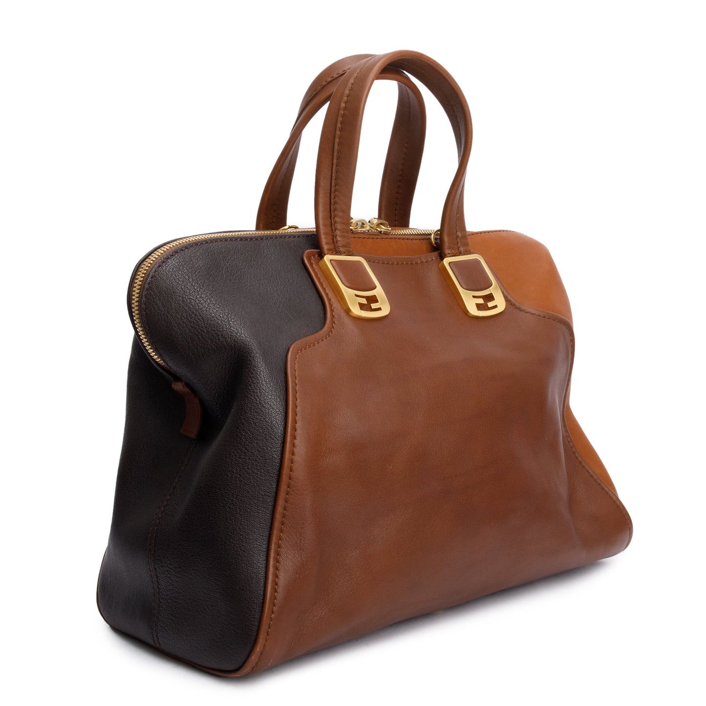 Fendi Brown/Black Calfskin Leather Mediu Chameleon Tote