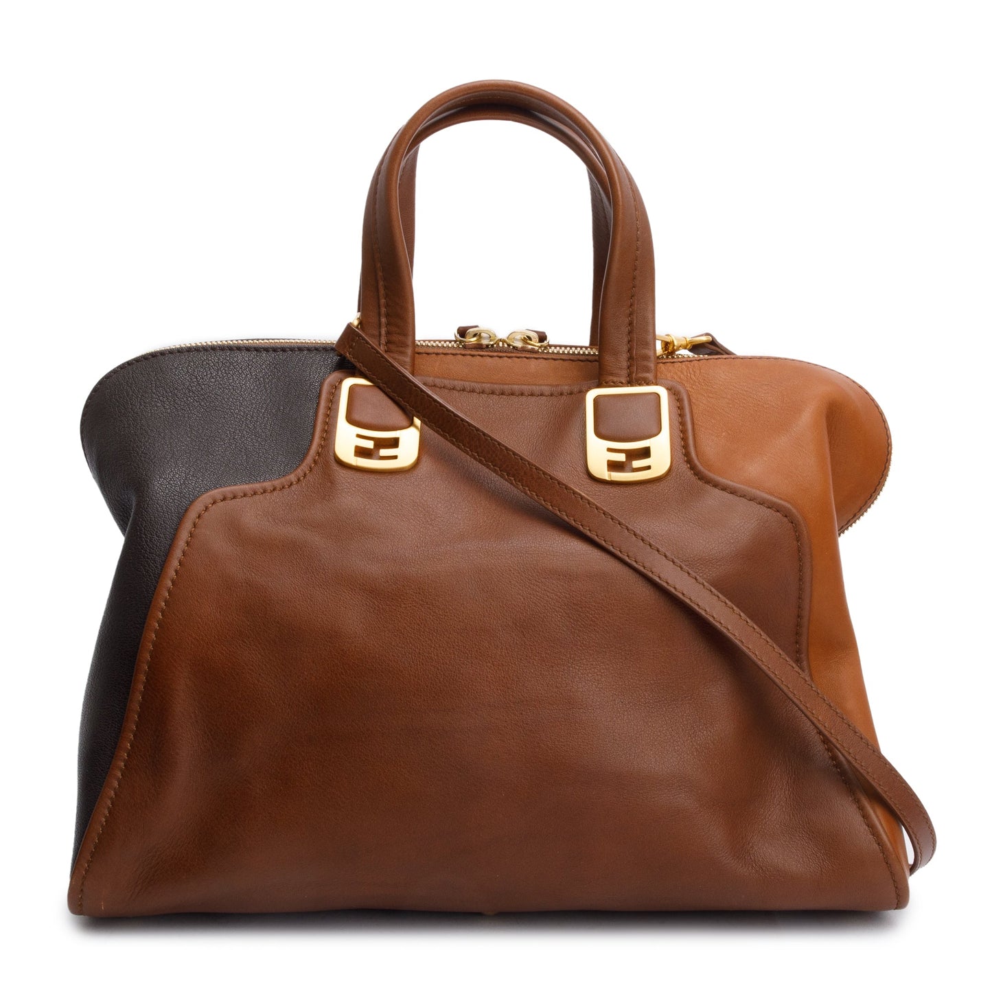 Fendi Brown/Black Calfskin Leather Mediu Chameleon Tote