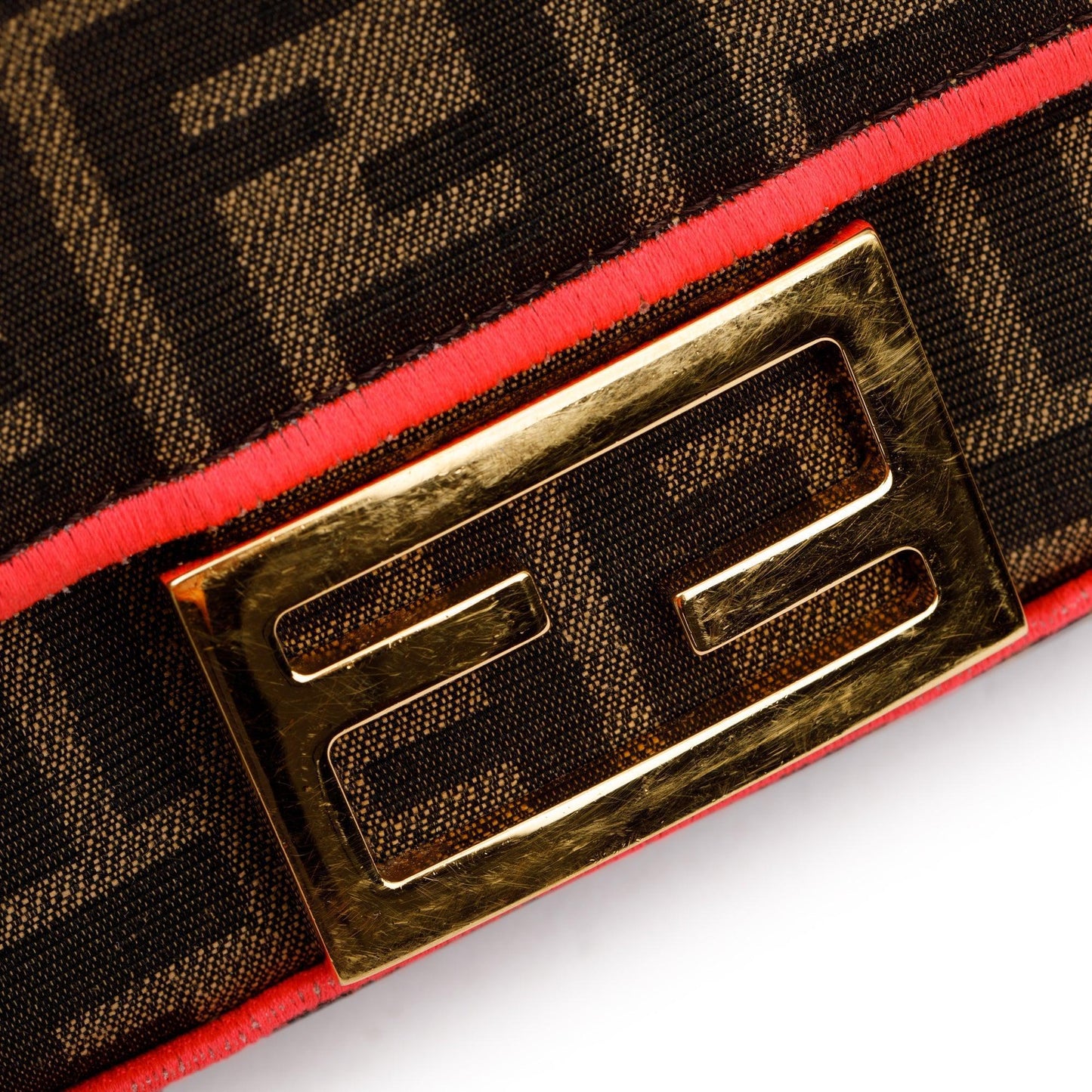 Fendi FF Zucca Canvas Mini Chain Baguette Crossbody Bag