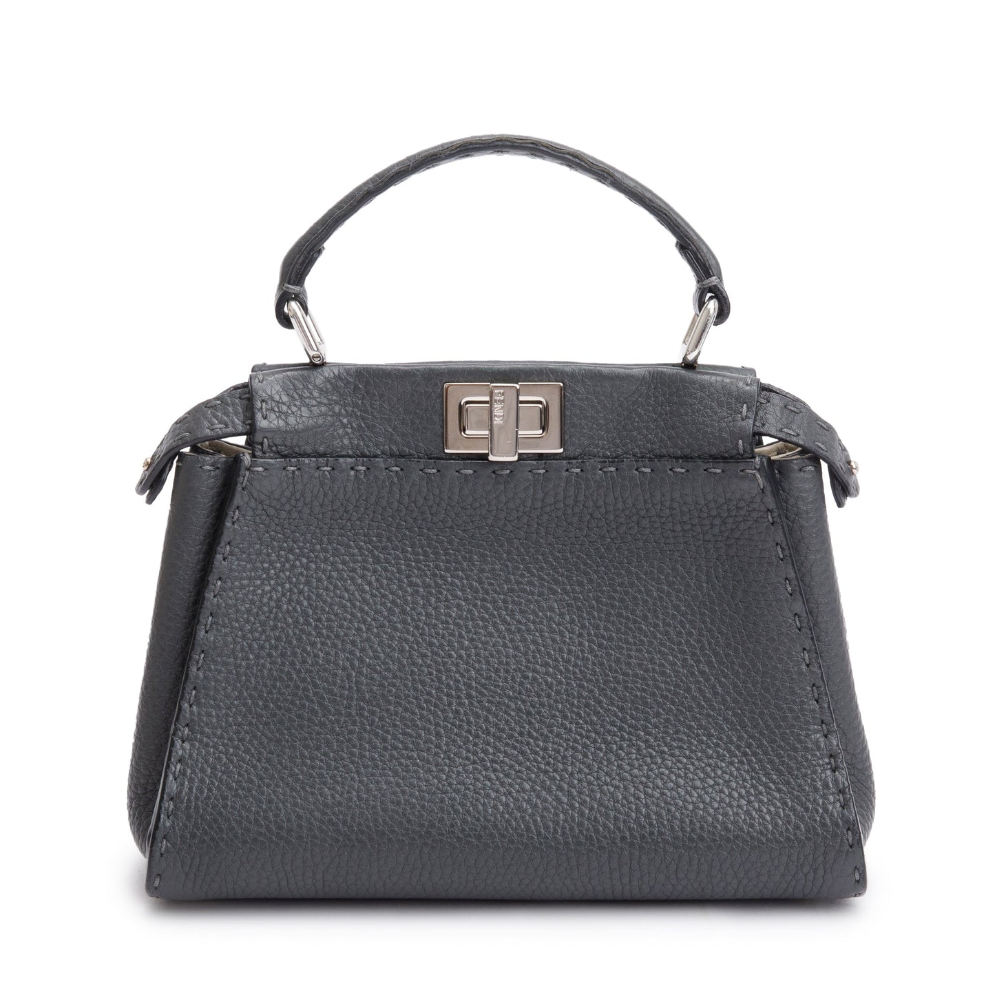 Fendi Grey Calfskin Leather Mini Selleria Peekaboo Bag