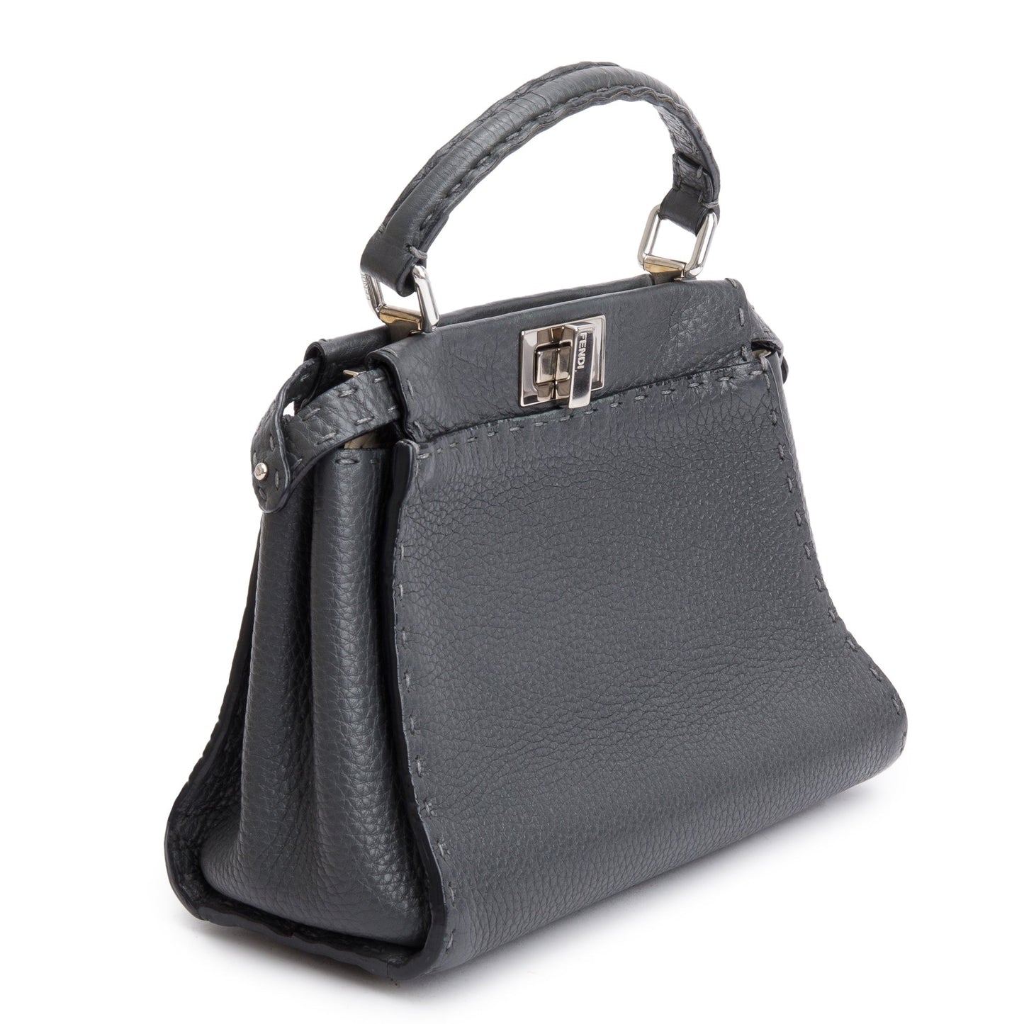 Fendi Grey Calfskin Leather Mini Selleria Peekaboo Bag