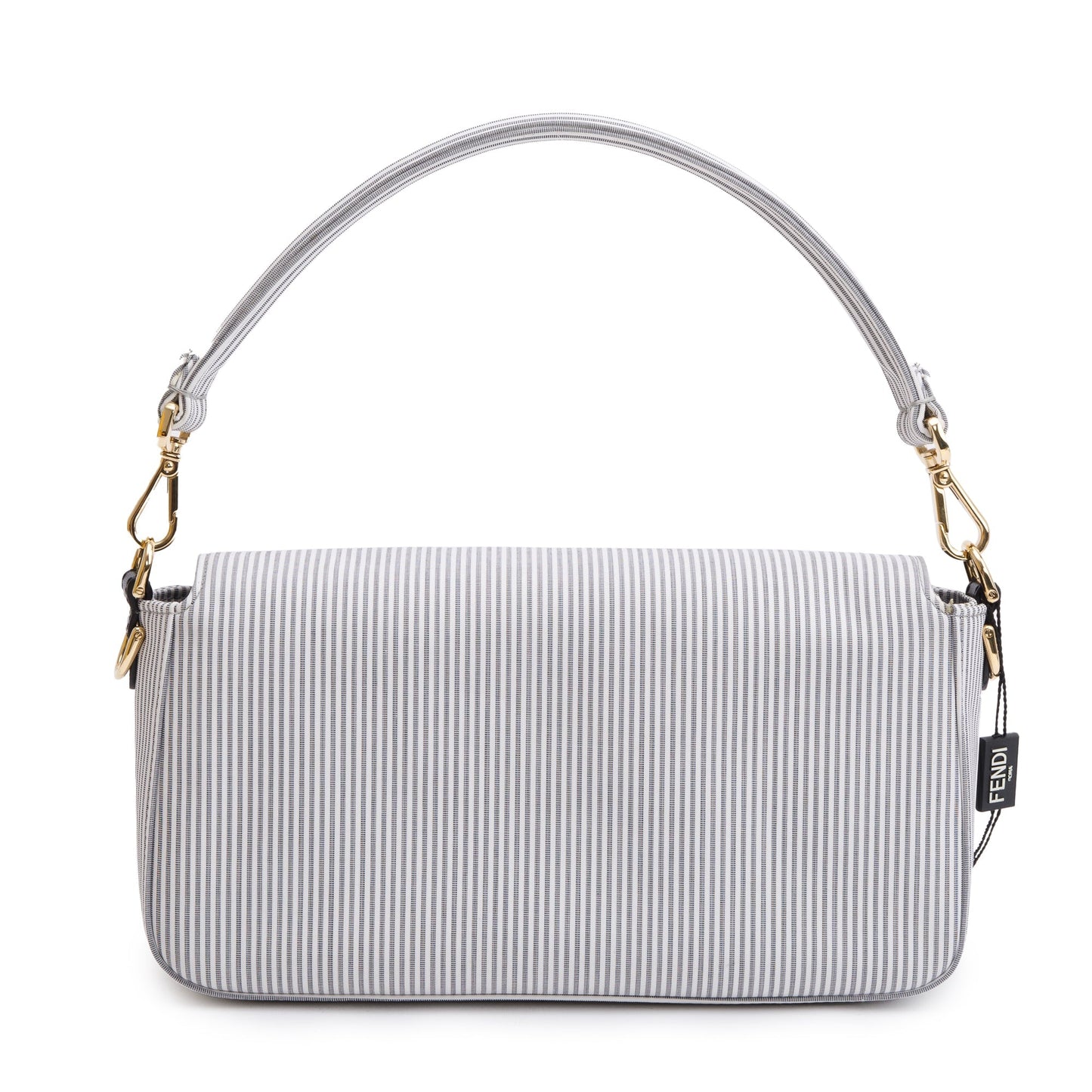 Fendi Grey/White Striped Cotton Cuoio Betagna Baguette Grigio Shoulder Bag