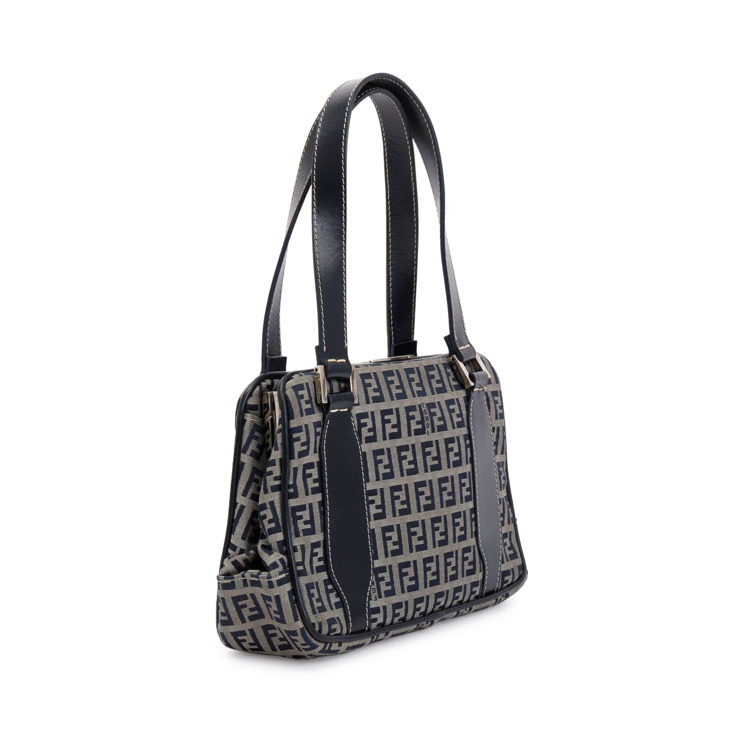 Fendi Navy FF Zucchino Canvas Leather Trimmed Mini Tote