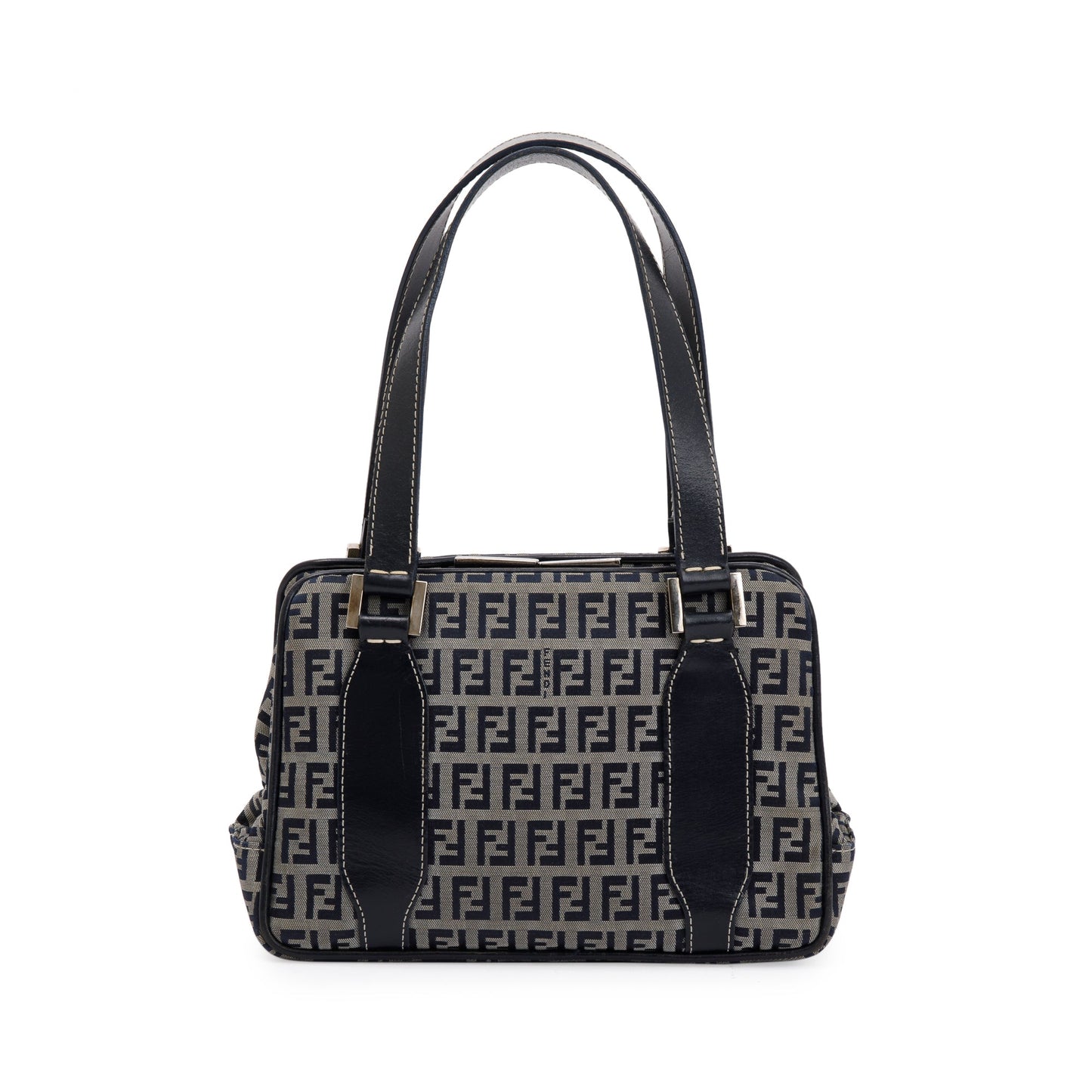 Fendi Navy FF Zucchino Canvas Leather Trimmed Mini Tote
