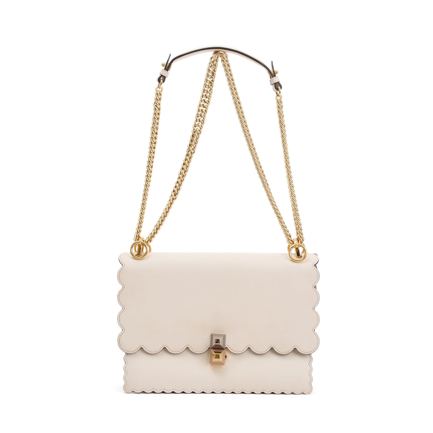 Fendi Neutral Calfskin Leather Scalloped Studded Kan I Shoulder Bag
