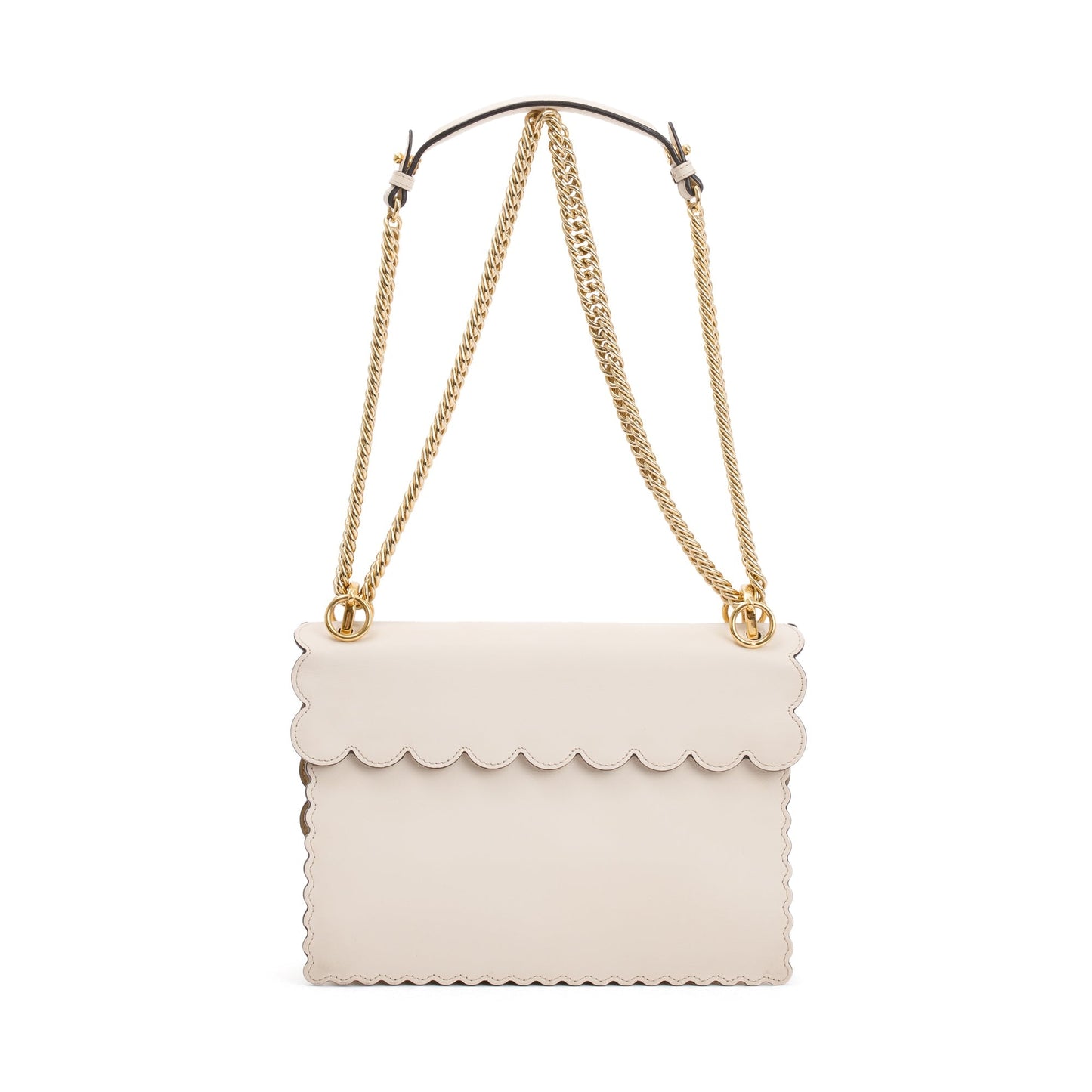 Fendi Neutral Calfskin Leather Scalloped Studded Kan I Shoulder Bag