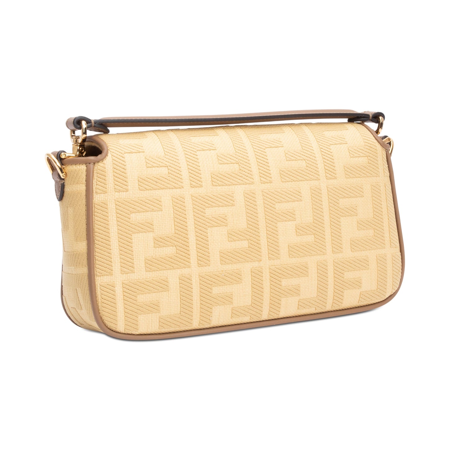 Fendi Neutral FF Raffia Baguette Shoulder Bag