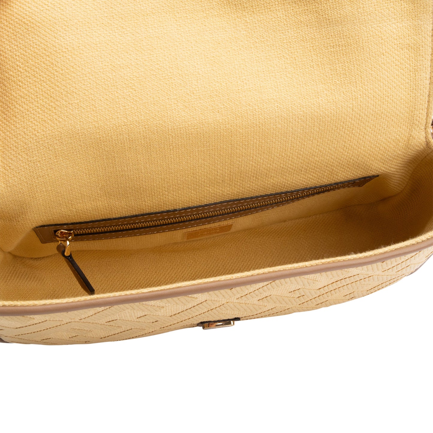 Fendi Neutral FF Raffia Baguette Shoulder Bag