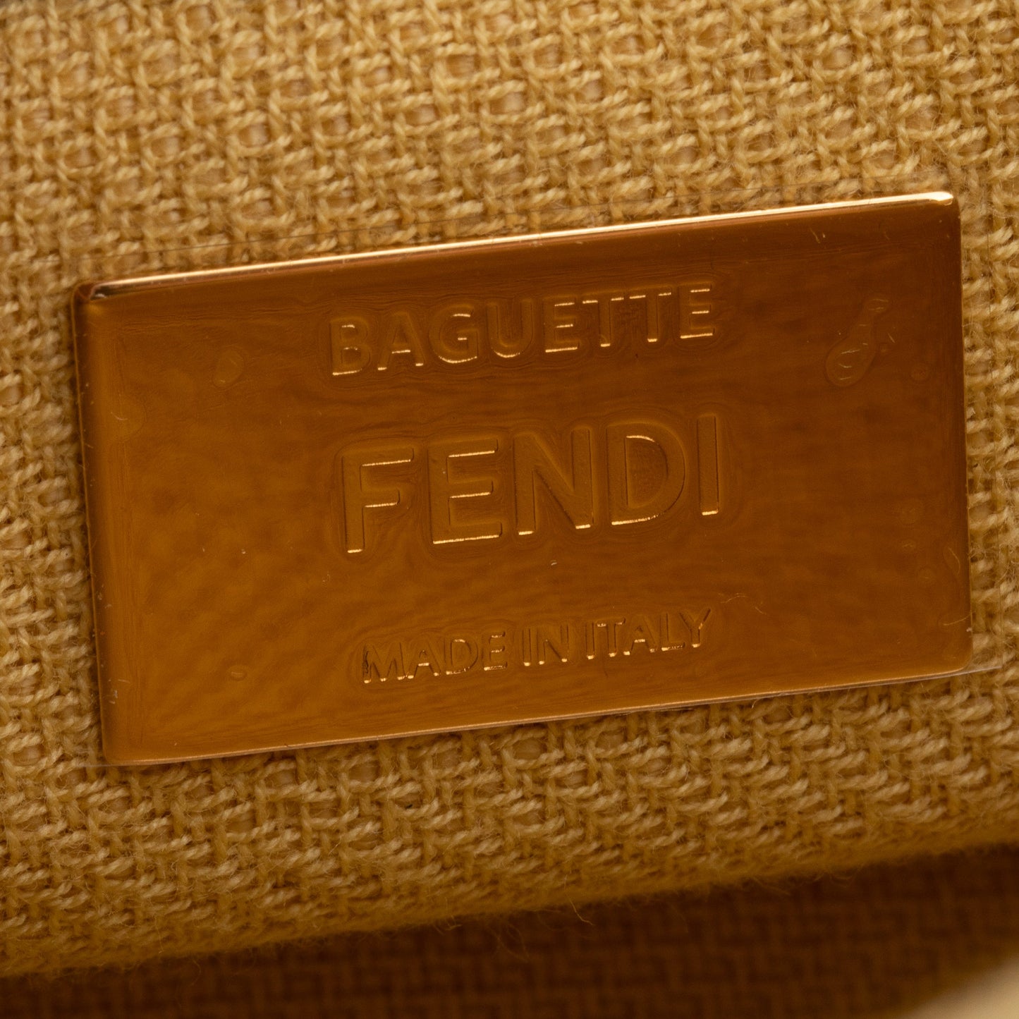 Fendi Neutral FF Raffia Baguette Shoulder Bag