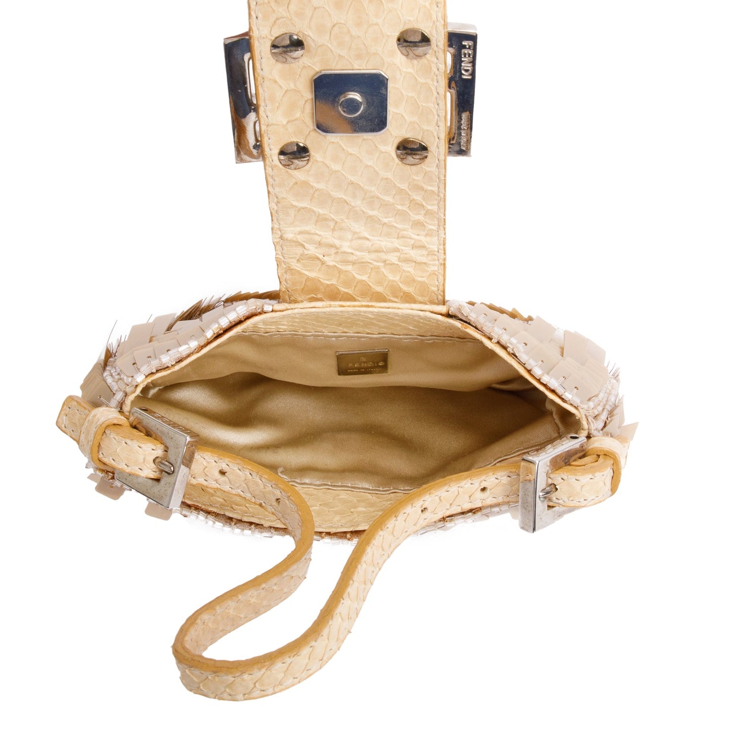 Fendi Neutral Python Sequin Baguette Micro Hobo Bag