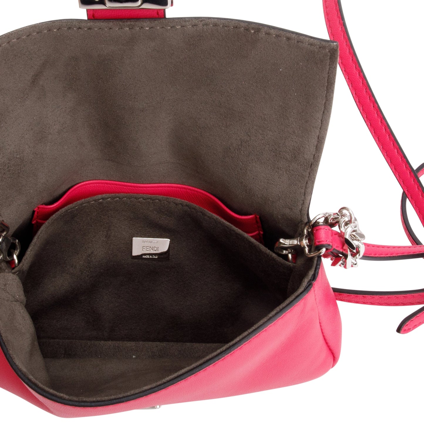 Fendi Pink Calfskin Leather Micro Baguette Bag