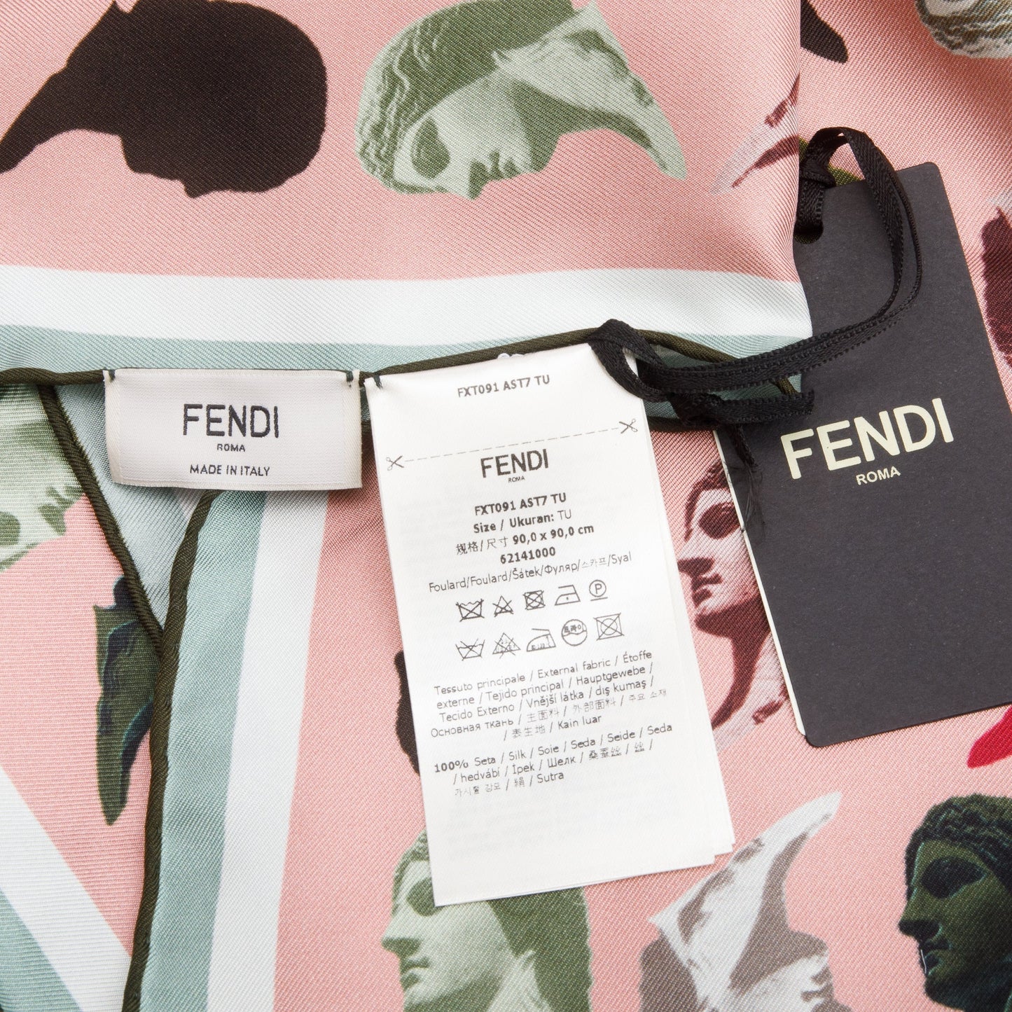 Fendi Pink Multicolor Print Silk Foulard 90