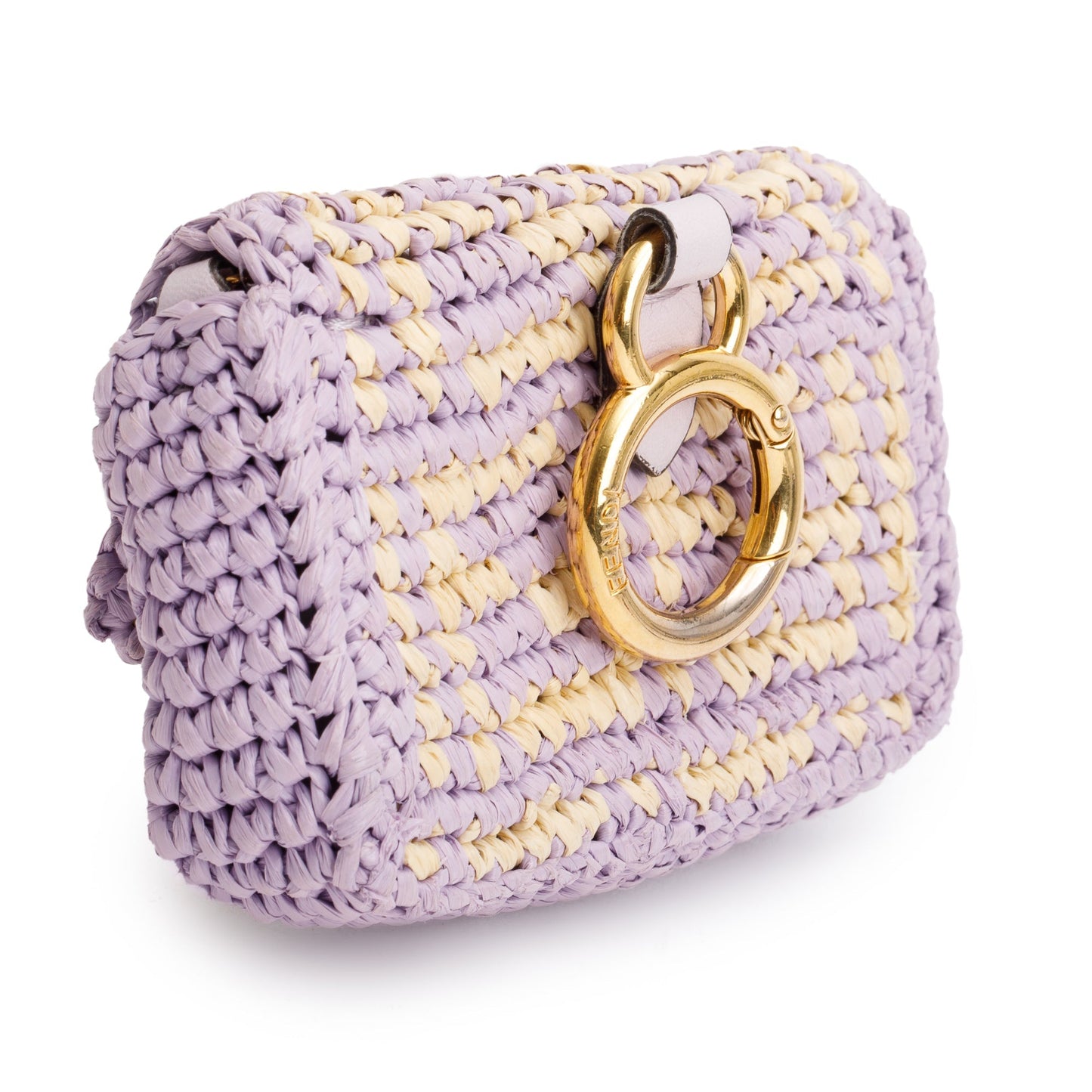 Fendi Raffia Vitello Seta FF Woven Nano Baguette Charm