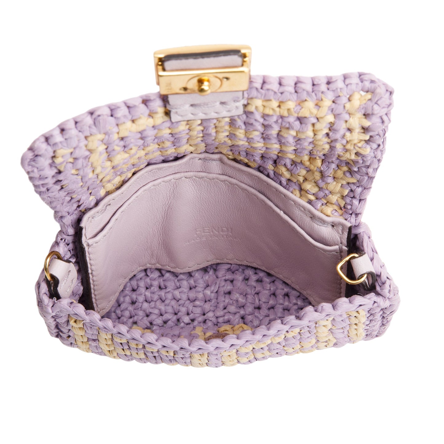 Fendi Raffia Vitello Seta FF Woven Nano Baguette Charm