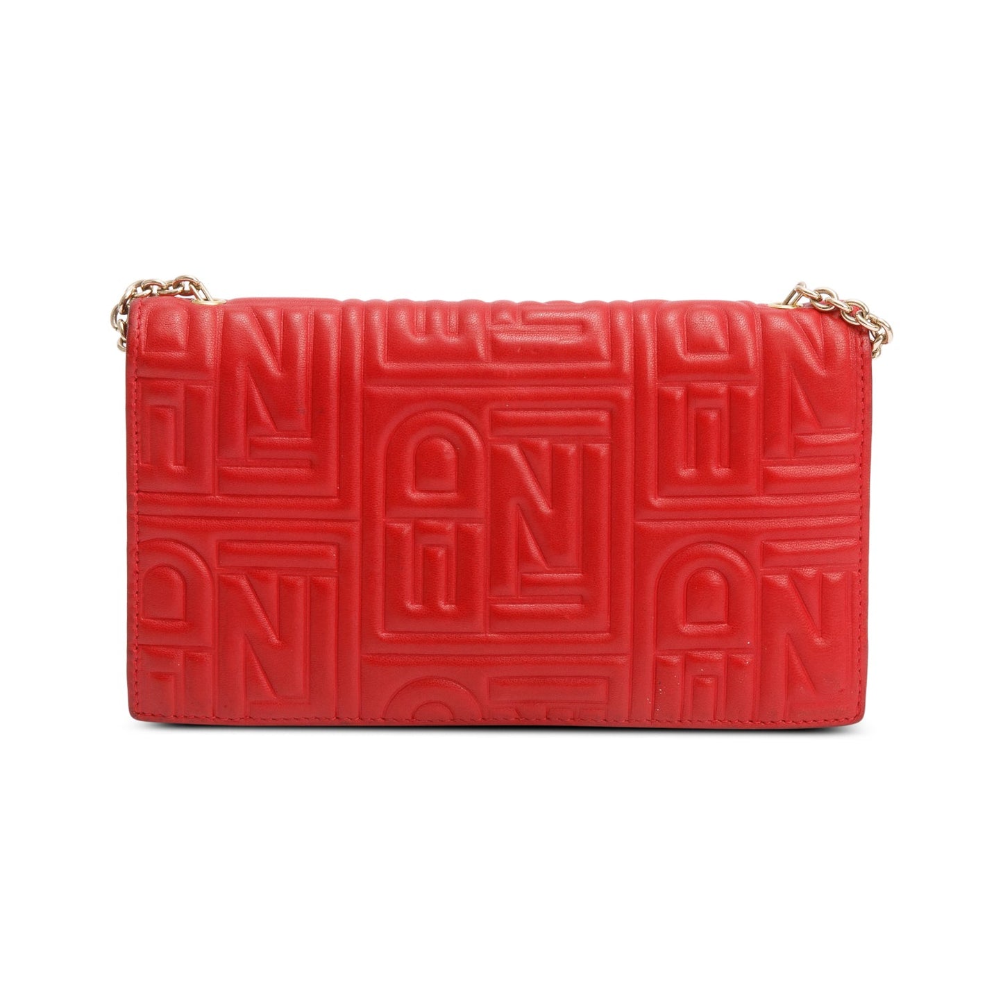 Fendi Red Logo Embossed Nappa Leather Chain Clutch Bag