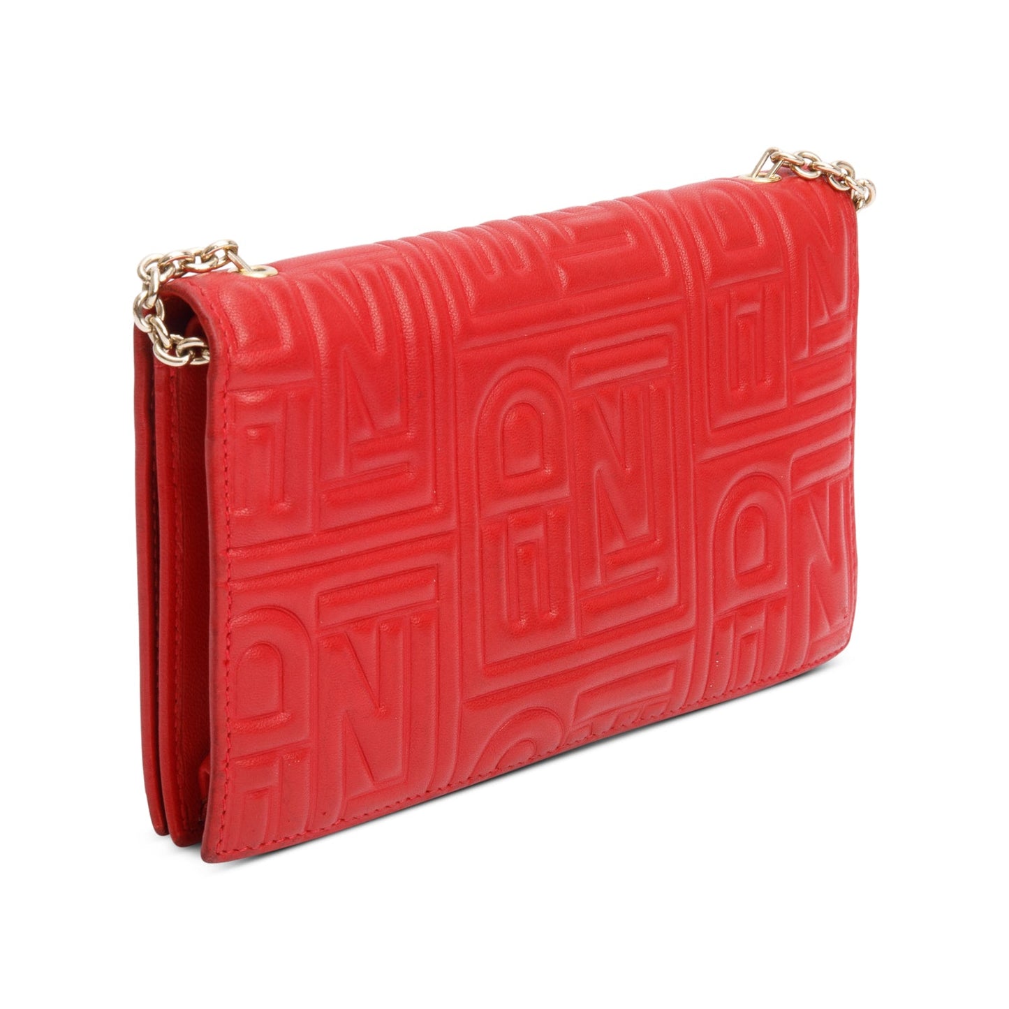 Fendi Red Logo Embossed Nappa Leather Chain Clutch Bag