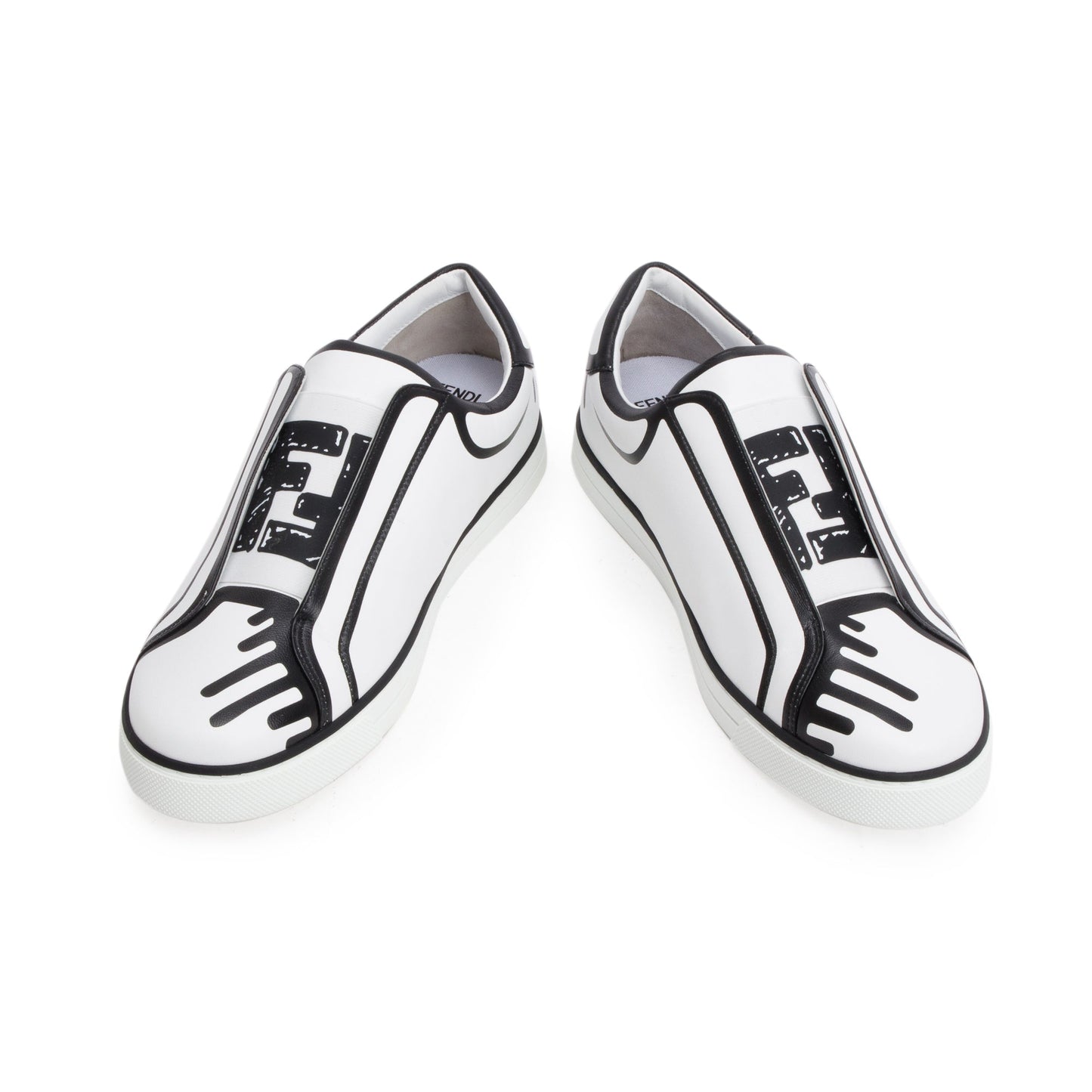 Fendi X Joshua Vides White Black Nappa Leather Rockoclick Slip On Sneakers, Size 37.5
