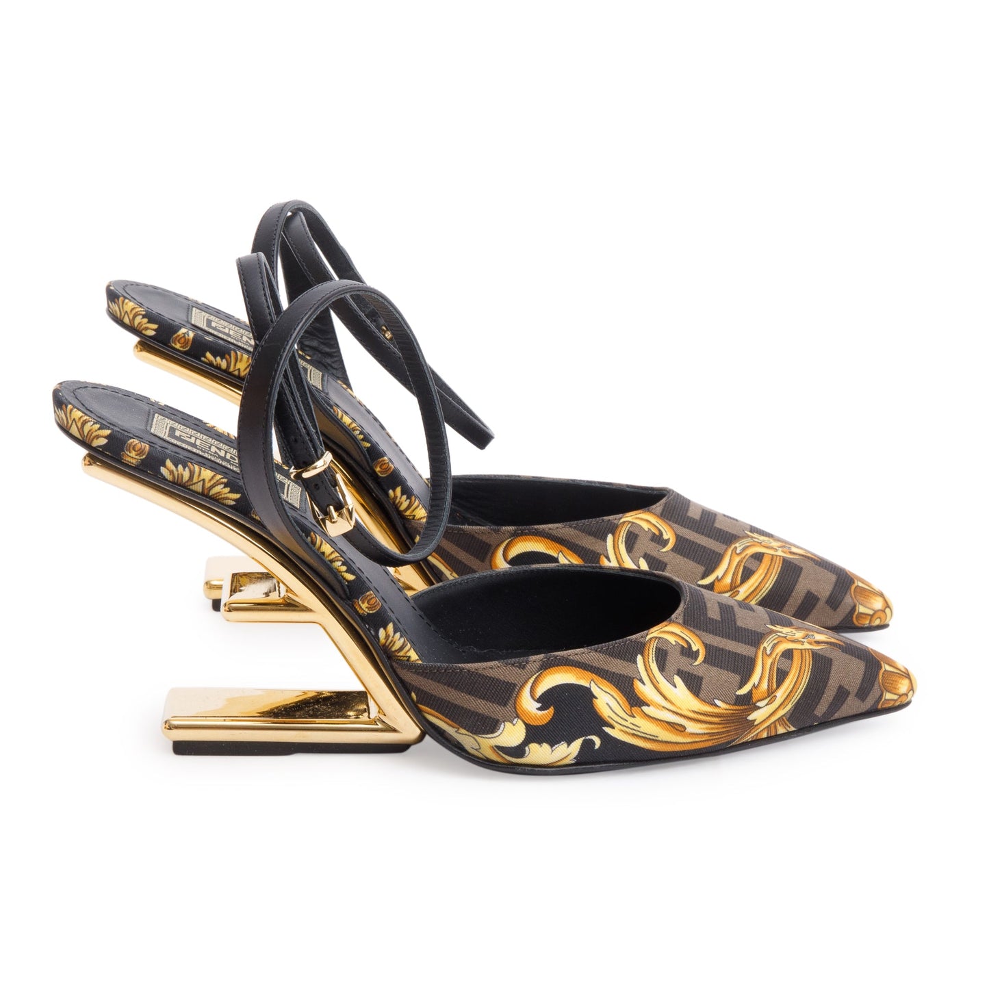 Fendi X Versace Brown Printed Canvas Fendace Slingback Pumps, Size 38