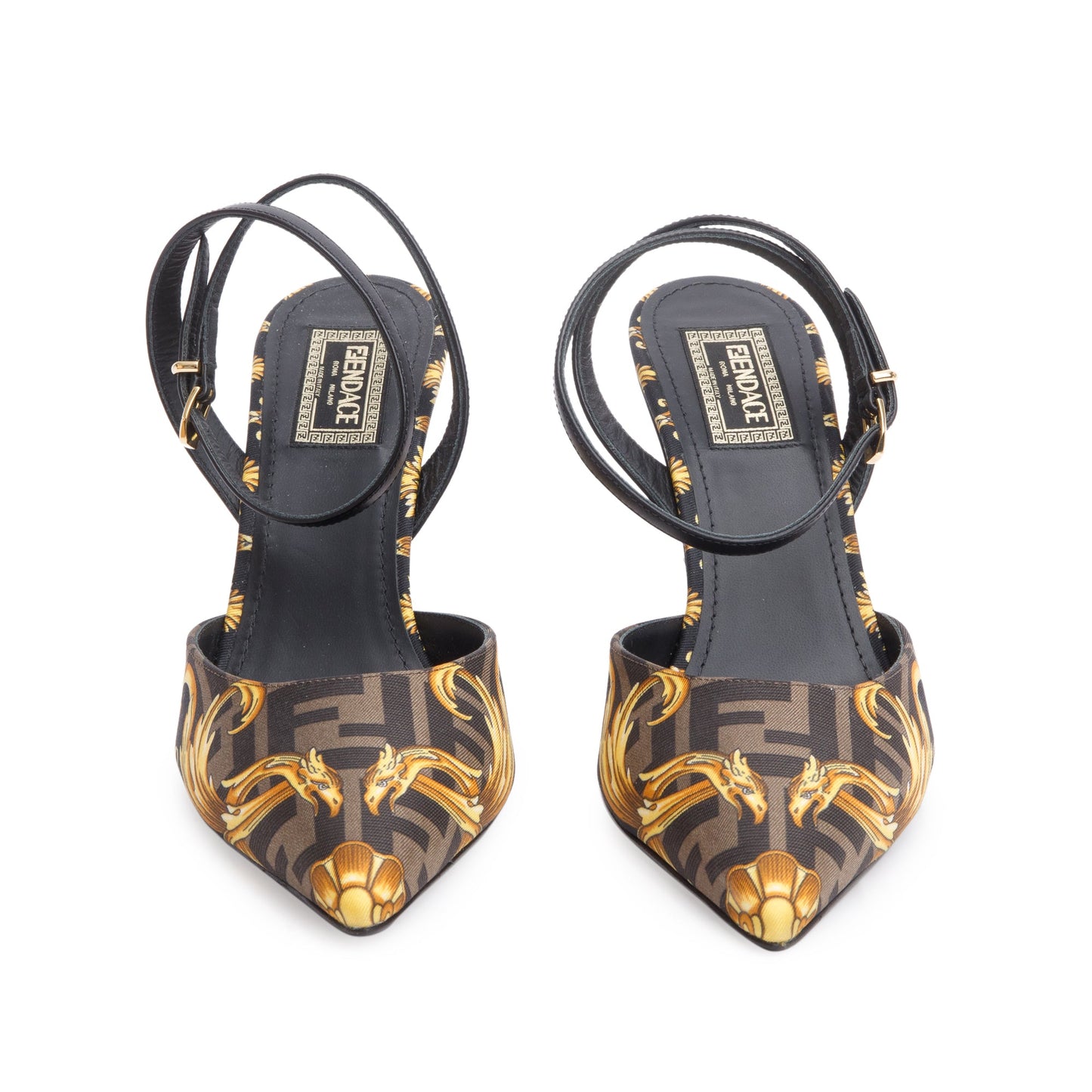 Fendi X Versace Brown Printed Canvas Fendace Slingback Pumps, Size 38
