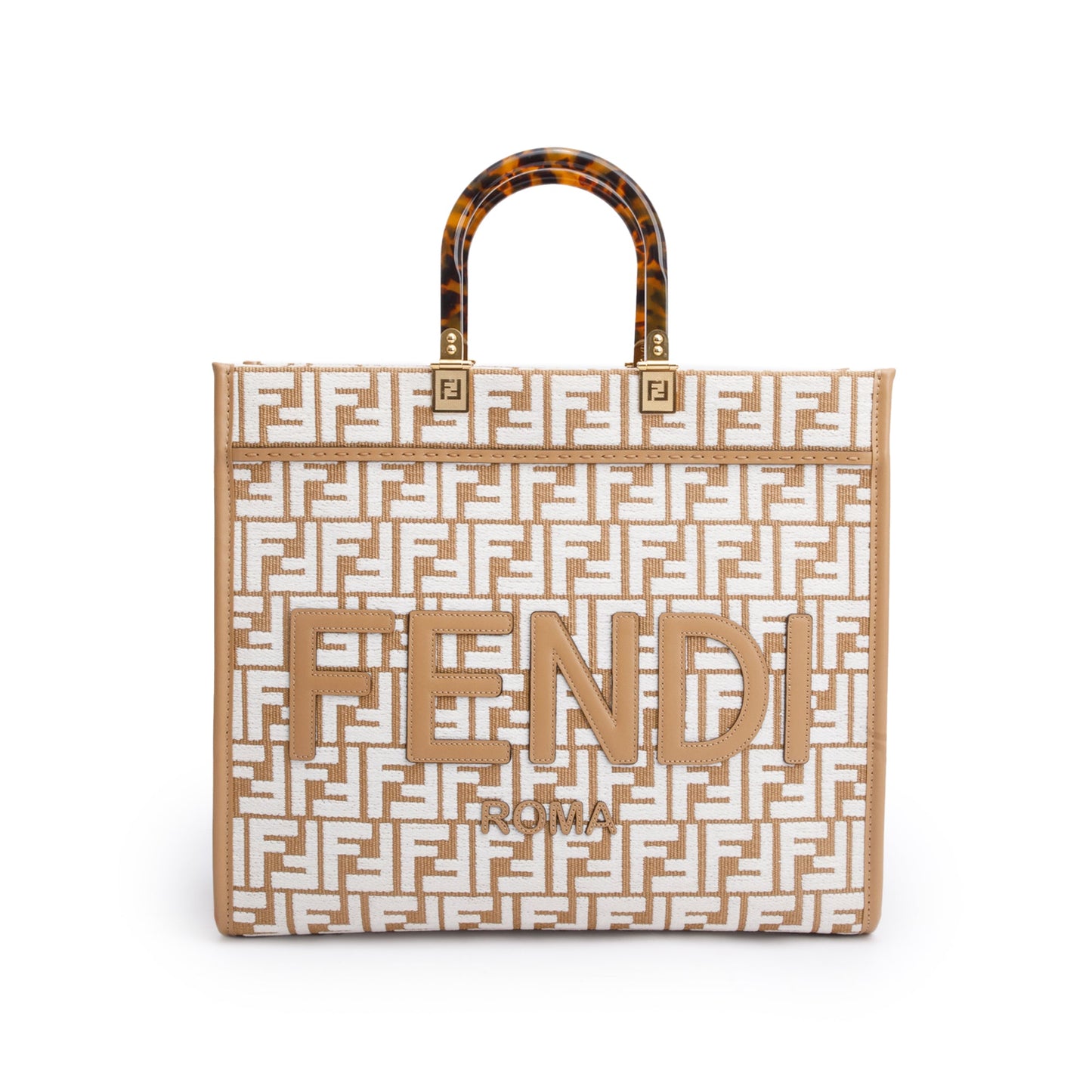 Fendi Beige Zucca FF Raffia Medium Sunshine Tote Bag