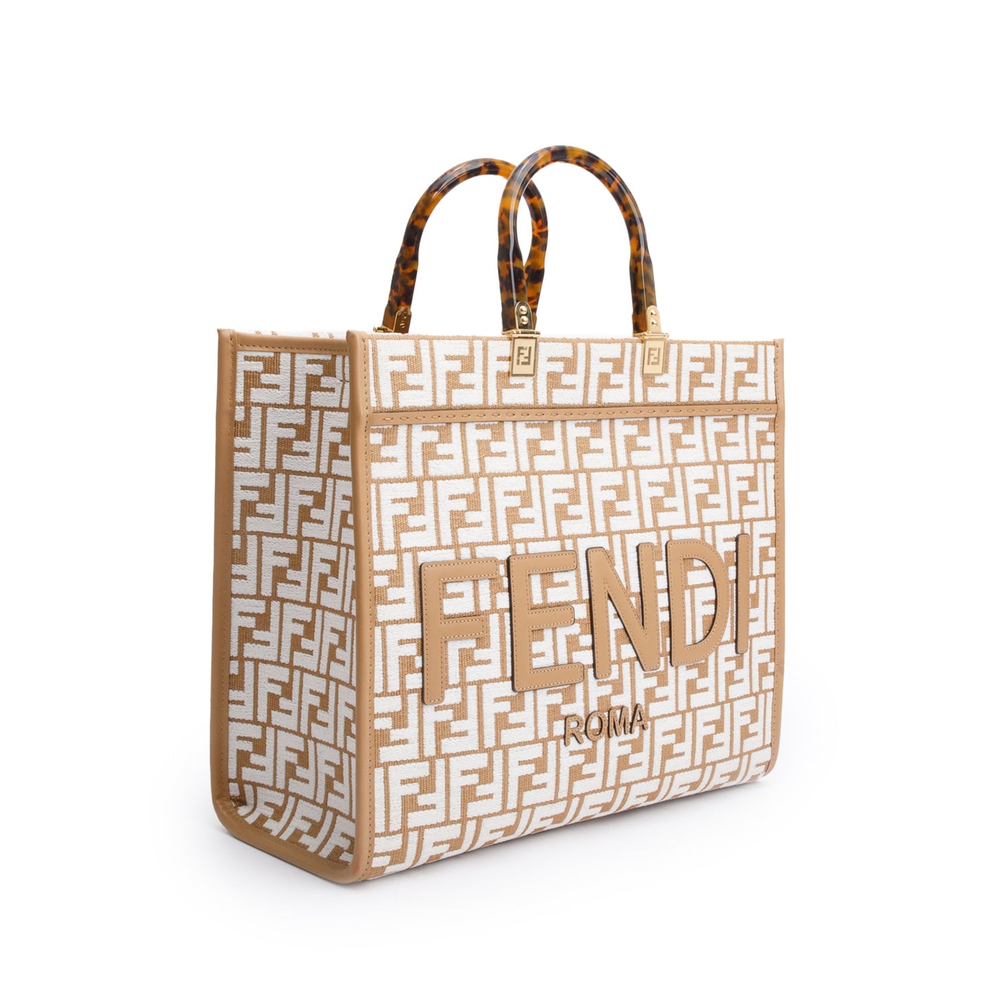 Fendi Beige Zucca FF Raffia Medium Sunshine Tote Bag