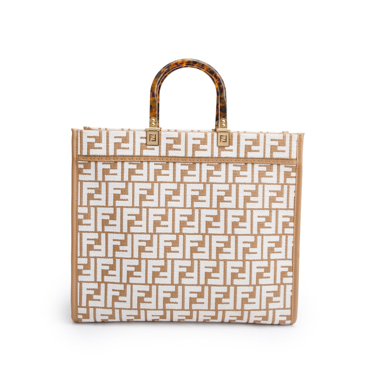 Fendi Beige Zucca FF Raffia Medium Sunshine Tote Bag