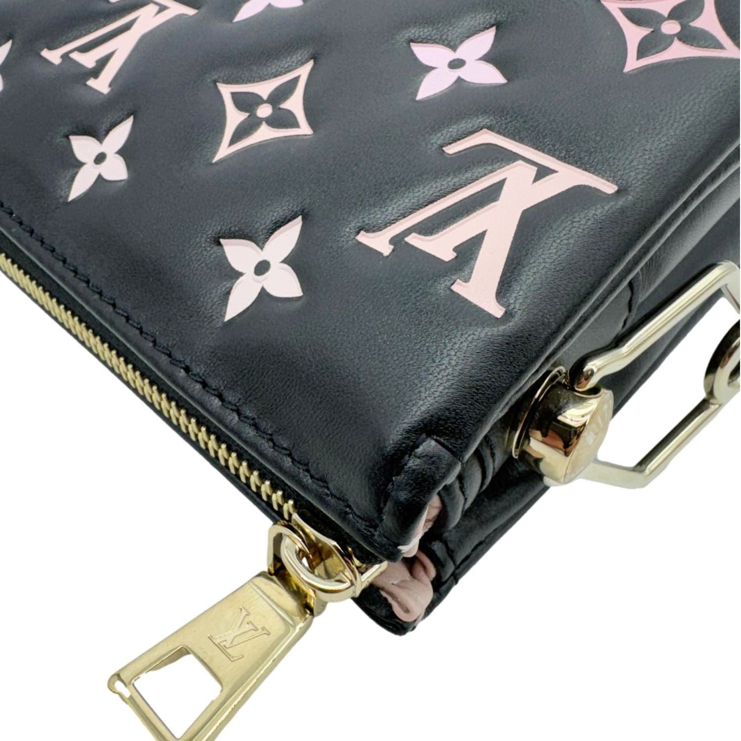 LOUIS VUITTON Coussin BB Monogram Embossed Leather Shoulder Bag Black