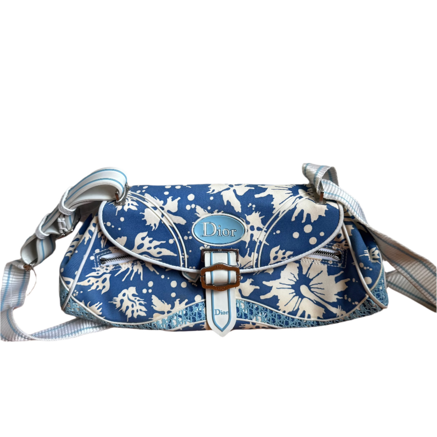 Dior Vintage Surf Chick Shoulder Bag Blue and White Chinese Porcelain Print