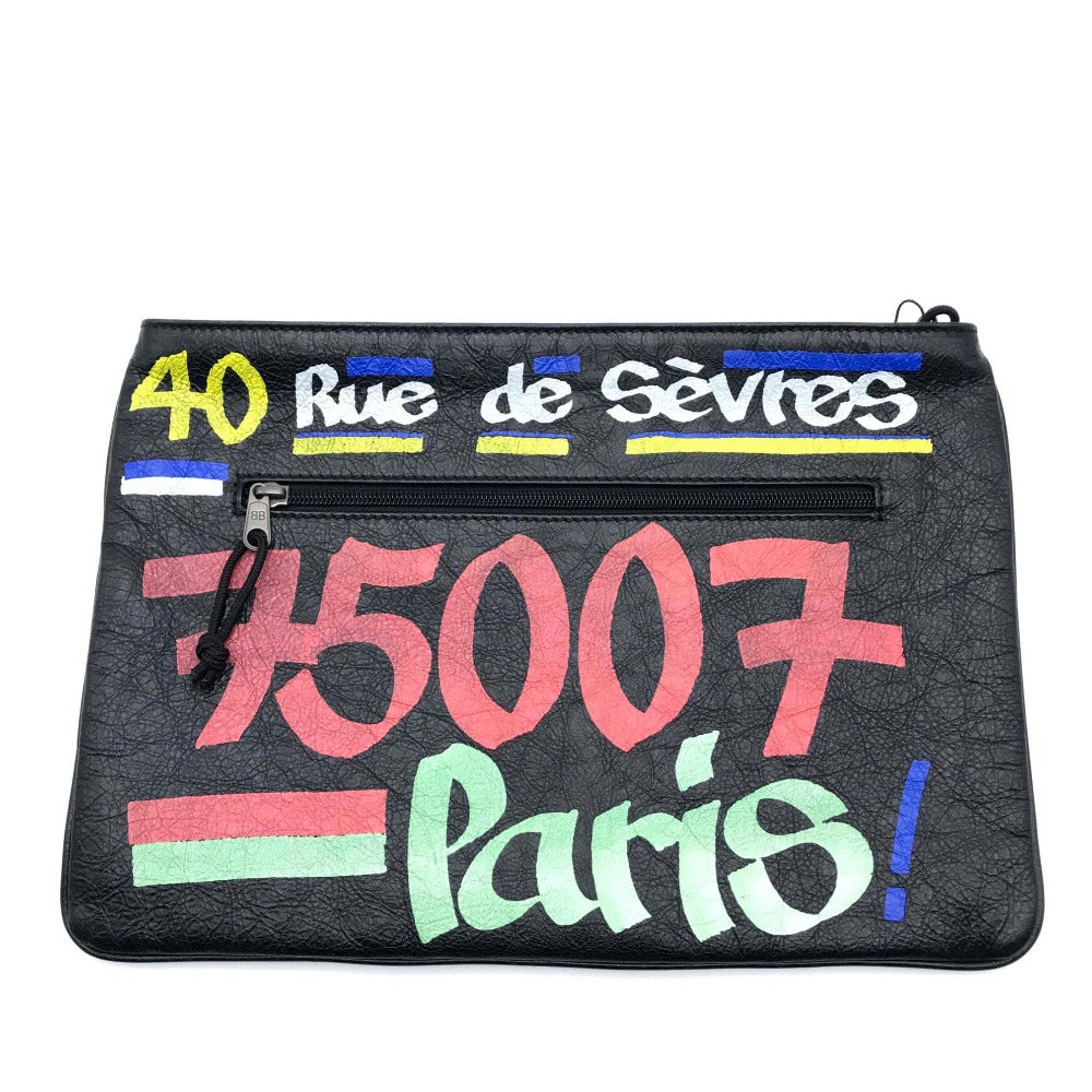 BALENCIAGA Clutch bag 535334 leather Black x multicolor Graffiti Paint Explorer mens