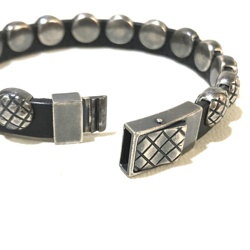 BOTTEGAVENETA bracelet AG925 , Leather Silverx black INTRECCIATO mens S