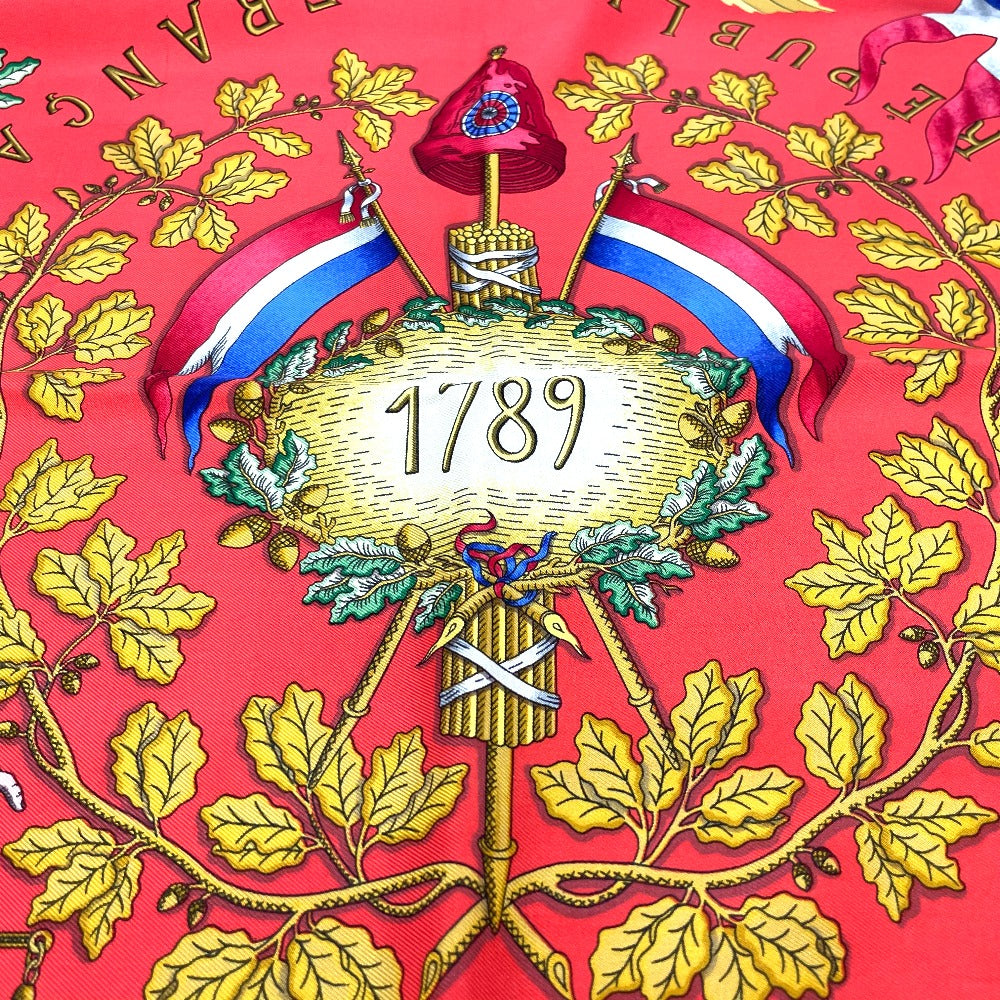 HERMES scarf 100% silk Black x red Carre90 LIBERTE EGALITE FRATERNITE REPUBLIQUE FRANCAISE Women