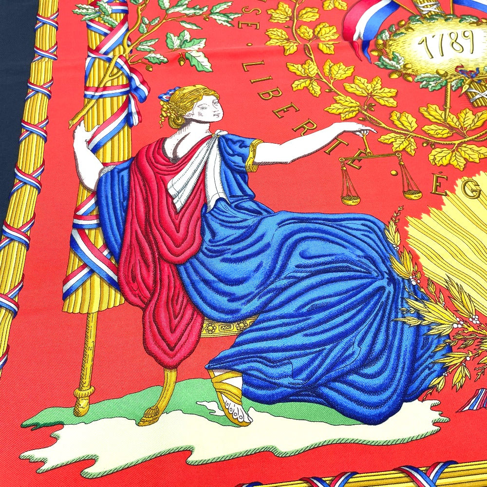 HERMES scarf 100% silk Black x red Carre90 LIBERTE EGALITE FRATERNITE REPUBLIQUE FRANCAISE Women
