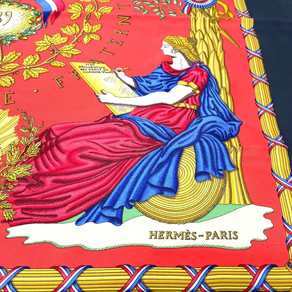 HERMES scarf 100% silk Black x red Carre90 LIBERTE EGALITE FRATERNITE REPUBLIQUE FRANCAISE Women