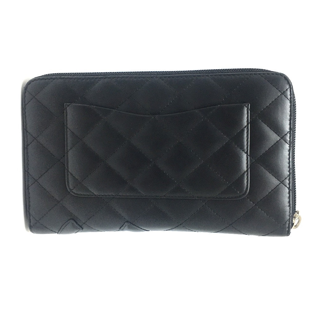 CHANEL Long Wallet Purse A26710 Calf leather Black x pink Cambon line organizer Women