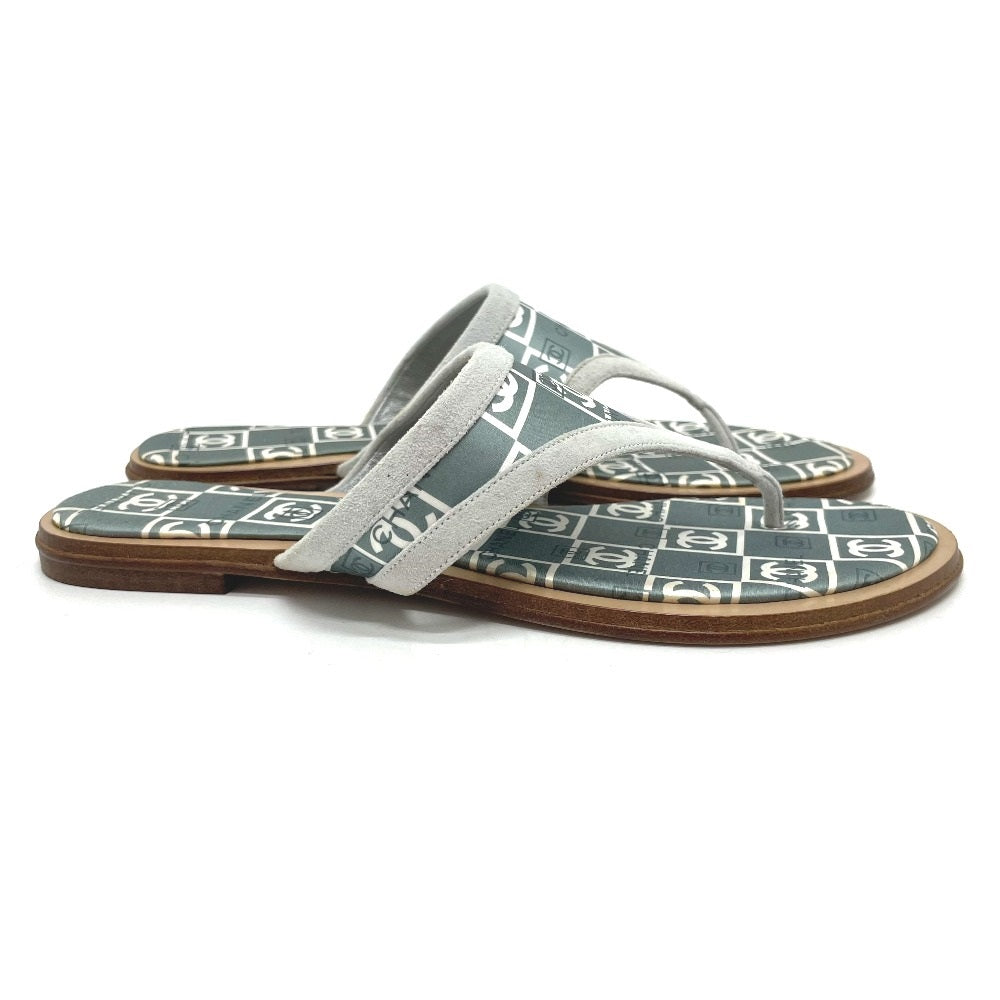 CHANEL Sandals Wood, Satin Green type CC COCO Mark Petanko Women 35