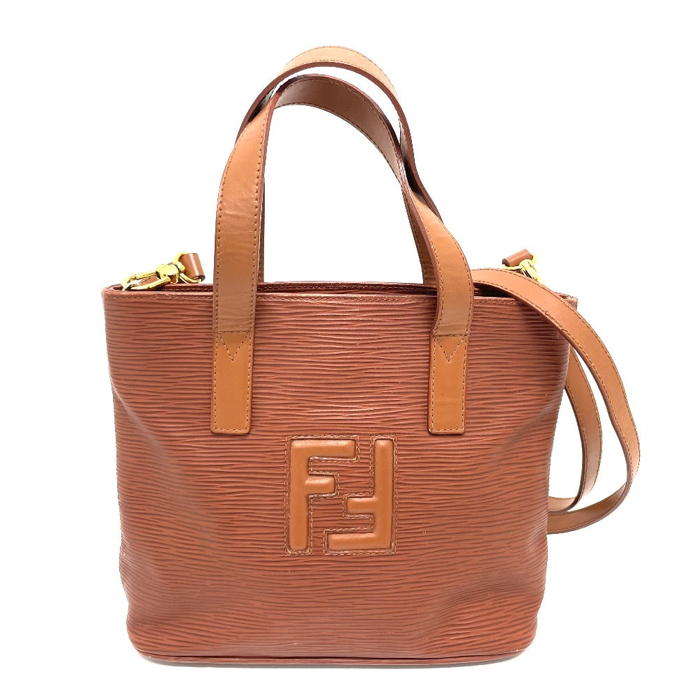 FENDI Handbag leather Brown FF logo Handbag Women