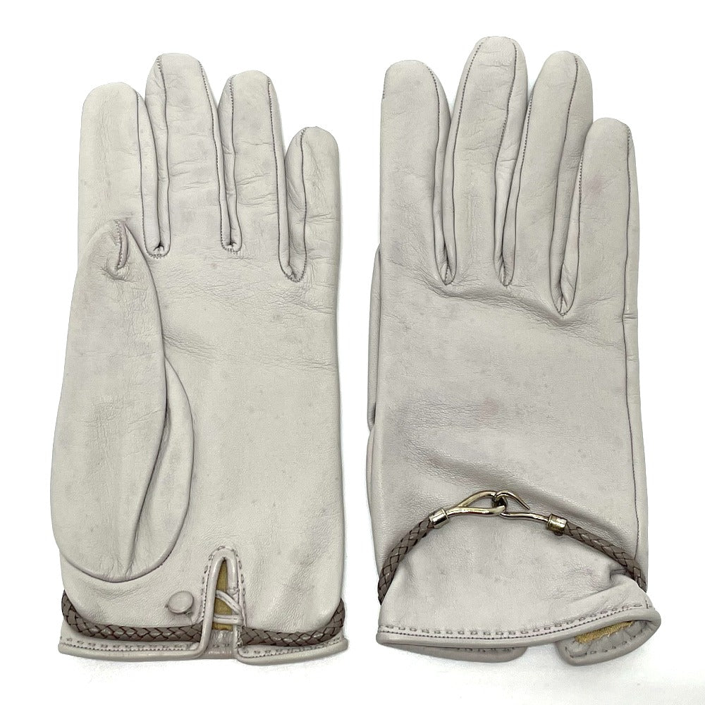 HERMES Glove leather gray Jumbo hook motif Women Women