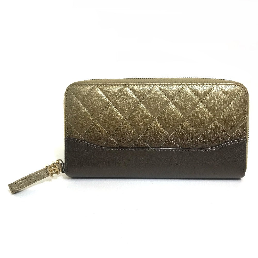 CHANEL Long Wallet Purse lambskin Gold x Brown Gradation Matrasse Women
