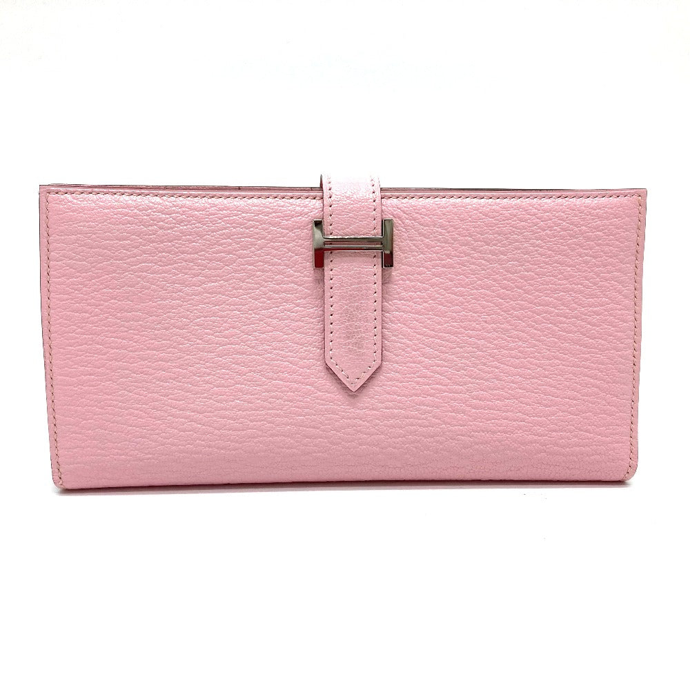 HERMES Long Wallet Purse Chevre Misol pink HMetal Beansufla Women