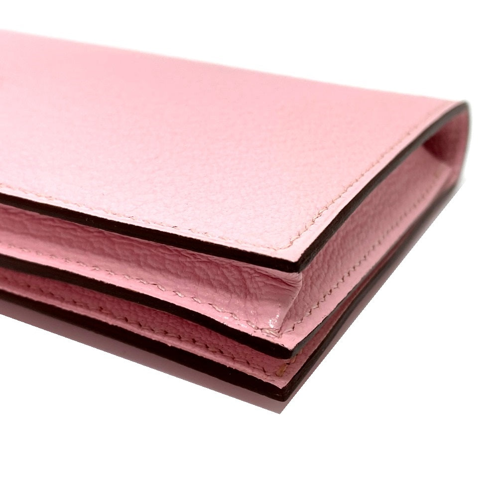 HERMES Long Wallet Purse Chevre Misol pink HMetal Beansufla Women