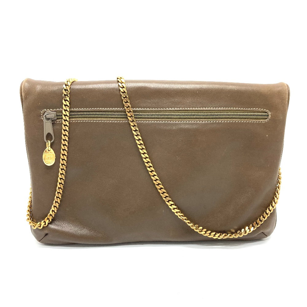 CELINE Shoulder Bag leather Brown logoMetal vintage Women