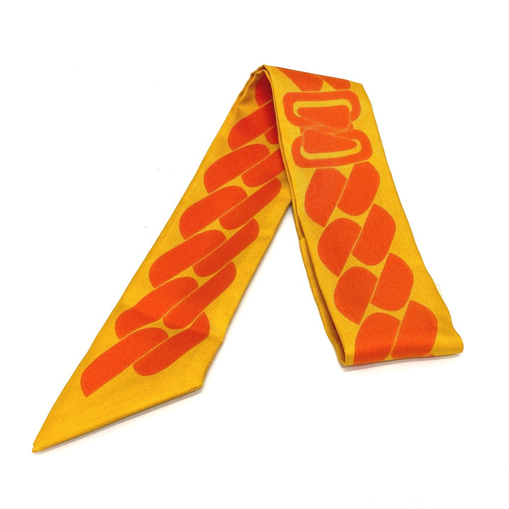 HERMES scarf silk Orange Chain motif Twilly Women